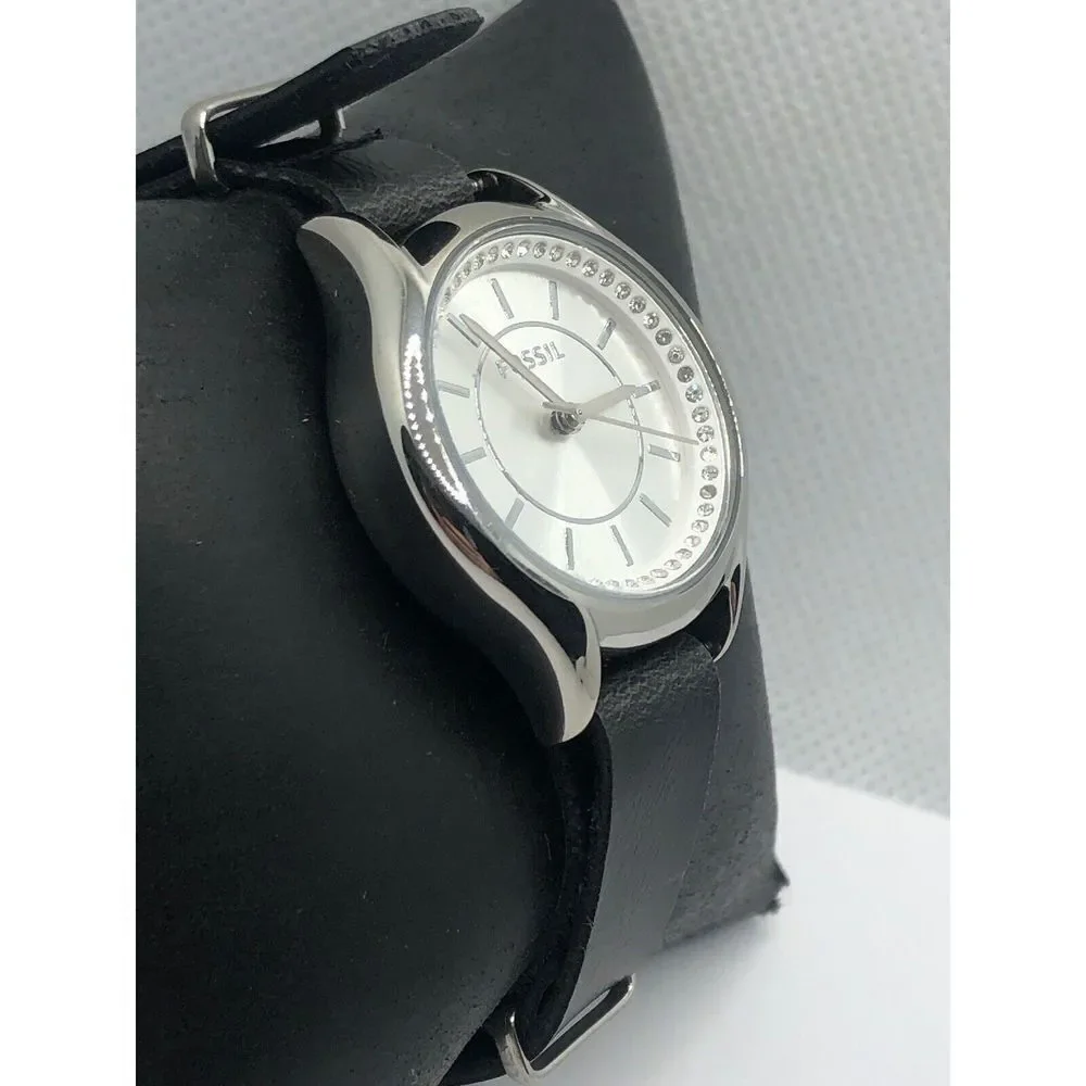 Fossil BQ1590 Men's Black Leather Analog Silver Dial Quartz Wrist Watch OP131
